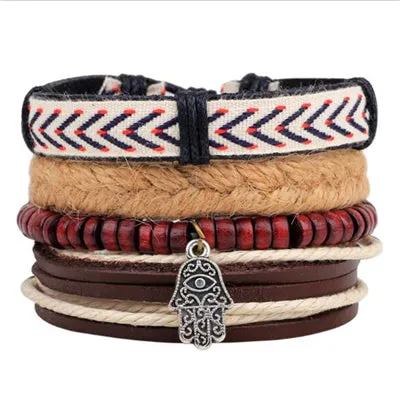 ZOSHI Vintage Tribal Bohemian Wood Beads Bracelet Boho Bracelet Cuff Men Leather Braclet Femme Male Wrist Band Handmade Jewelry